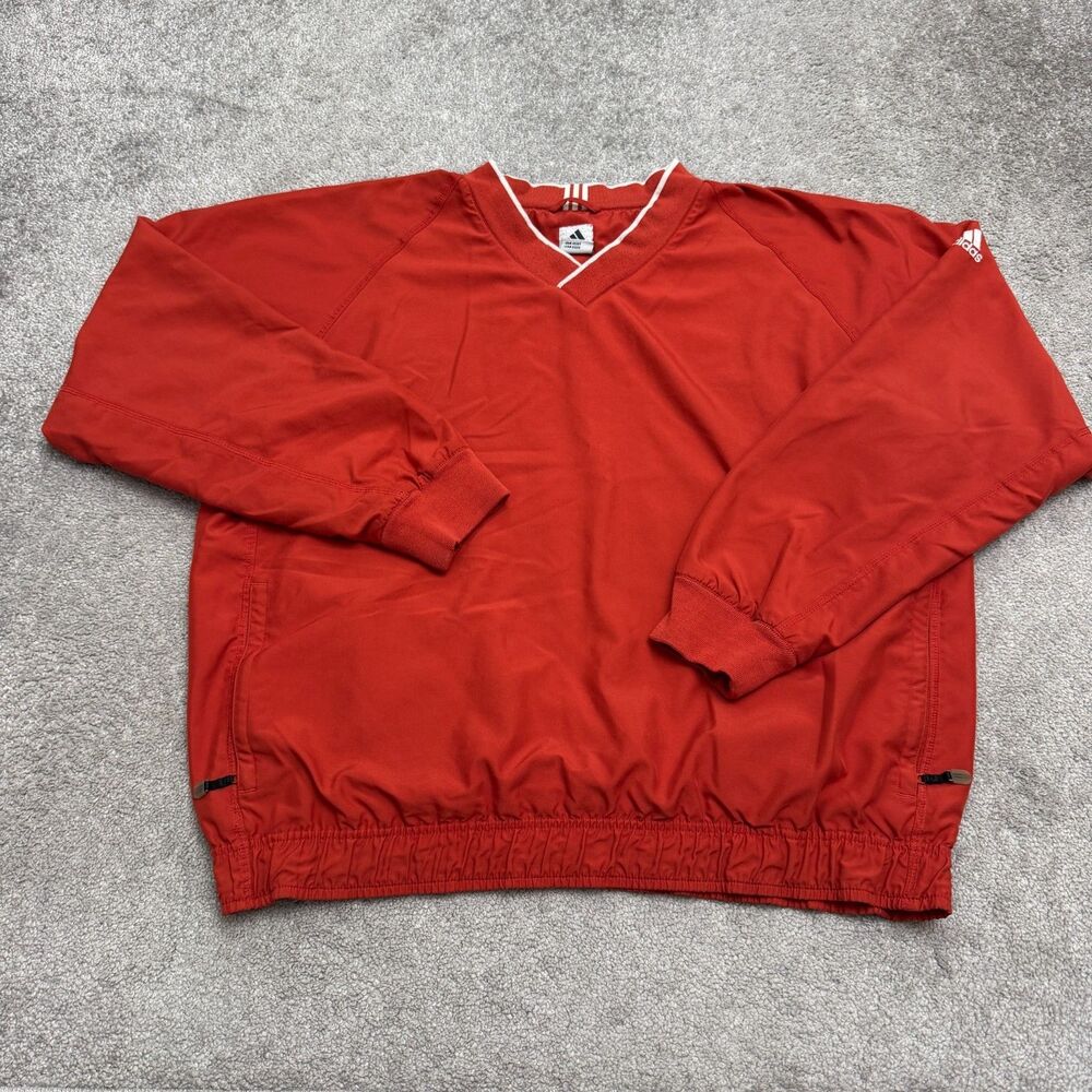 Vintage Y2K Adidas Pullover Golf Windbreaker Jacket Mens Large Orange V-Neck